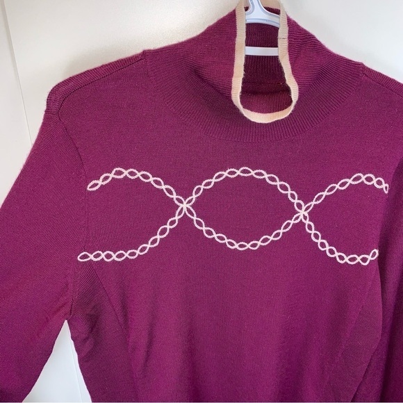 Athleta Purple Momentum Wool Blend Cycling Mock Neck Embroidered Sweater sz M - Picture 2 of 6